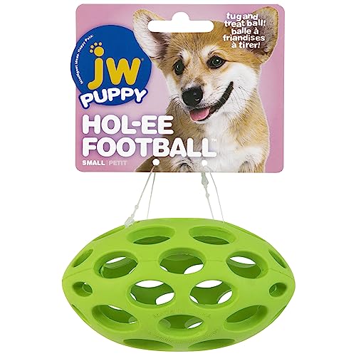 JW Pet Hol-ee Football Dog Toy Puzzle Ball, Natural Rubber, Small (5 Inch Length), Colors May Vary - size: Small