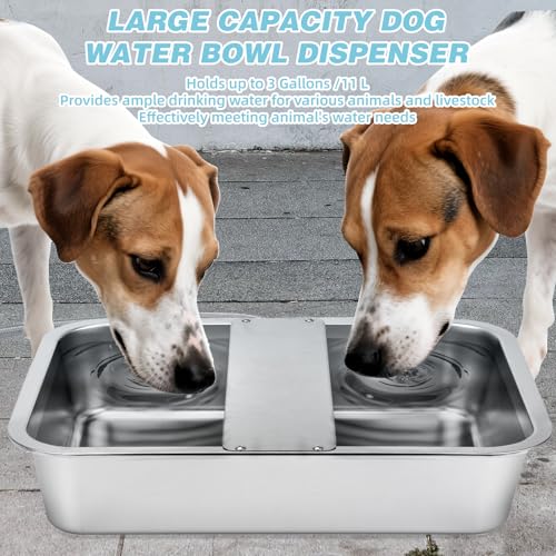 3 Gallon Automatic Dog Water Dispenser, Large Dog Water Bowl Dispenser for Outdoor, Stainless Steel Pet Bowl for Waterer Auto Fill Pet Waterer for Livestock Dogs Cats Chicken Fit 3/4'' GHT Faucet - size: 3 Gallons