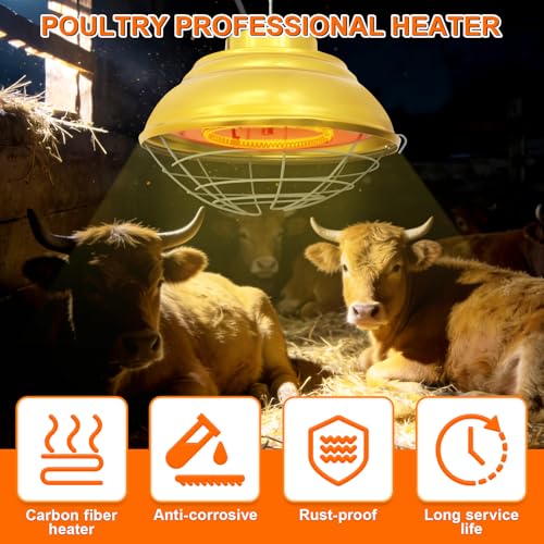 Hanging 600 Watt Heat Lamp for Chickens with Carbon Fiber Bulb for Indoor&Outdoor Used with Two-Temperature Adjustable for Cattle, Horses, Donkeys, Livestock Professional Waterproof Heater (600 Watt) - size: 600 Watt
