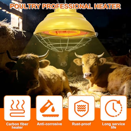 Hanging 600 Watt Heat Lamp for Chickens with Carbon Fiber Bulb for Indoor&Outdoor Used with Two-Temperature Adjustable for Cattle, Horses, Donkeys, Livestock Professional Waterproof Heater (600 Watt) - size: 600 Watt