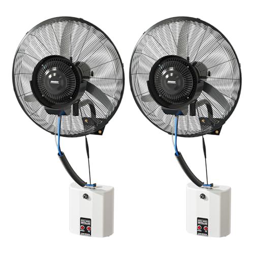 ROVSUN 26" Outdoor Misting Wall Fan with Water Tank, Industrial Wall Mount Mist Fan with BLDC Motor, 4-Speed High Velocity Waterproof Oscillating Fan, Workshop, Patio, Greenhouse, UL Listed, 2-Pack - size: 26''(2-pack)