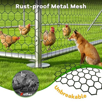 Large Metal Chicken Coop with Roosting Perch, Waterproof and UV-Resistant Cover,Outdoor Walk-in Cage Hen House for Yard Farm Rabbit Duck Chicken Run with Spire Roof(19.7'W x 13.1'L x 6.4'H) - size: 236.0"L x 157.5"W x 78.0"H