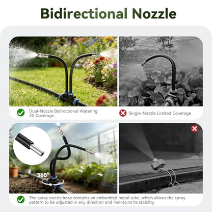 100Ft 1/2" Tubing High-Flow Drip Irrigation System, 360° Adjustable Garden Watering System with 60 Nozzles, Dual-Side Watering Kit for Raised Beds, Greenhouses & Efficient Plant Irrigation - size: 100Ft