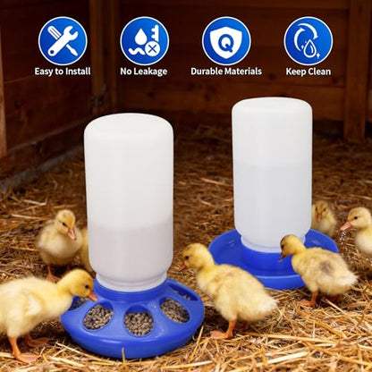 Chick Feeder and Waterer Set No Waste Automatic Chicken Feeder and 1L Waterer for Baby Chicks, Ducks, and Quail – Brooder Starter Kit (Blue) - color: Blue