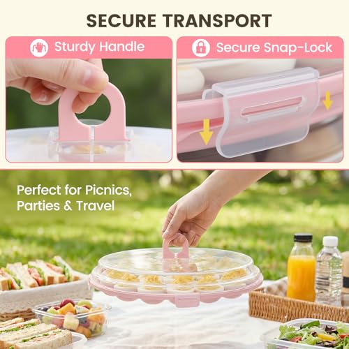 HANSGO Deviled Egg Containers with Lid, Deviled Egg Platter Carrier Holder Trays with 22 Slots for Holiday Party and Home Kitchen, Pink - color: Pink