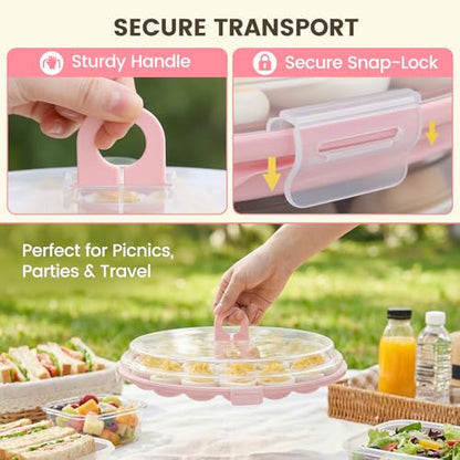 HANSGO Deviled Egg Containers with Lid, Deviled Egg Platter Carrier Holder Trays with 22 Slots for Holiday Party and Home Kitchen, Pink - color: Pink
