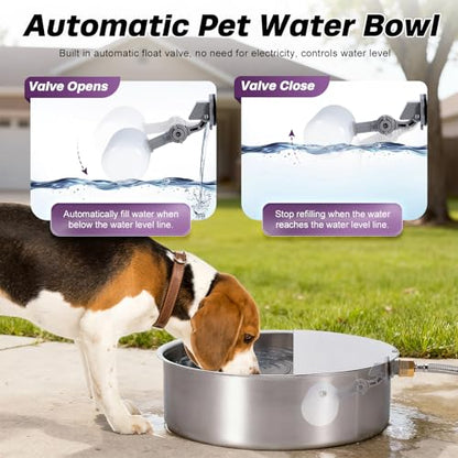 6L Automatic Dog Water Bowl Dispenser Outdoor Stainless Steel Pet Waterer Self Filling Waterer for Large Dog Cat Chicken Duck Goat