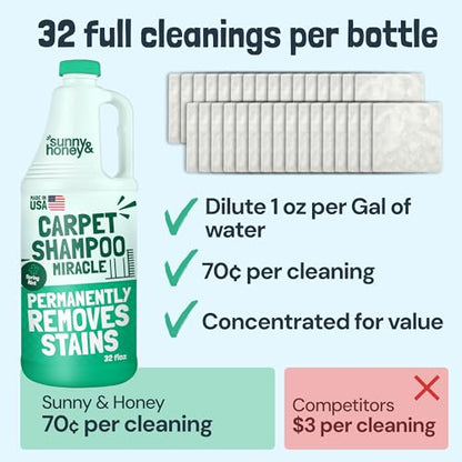 Sunny & Honey Carpet Cleaner Shampoo Solution for Machines, 32floz Mint | USA Made - Stain and Odor Eliminator - Cleans Carpets and Upholstery - For Upright and Spot Cleaners - Concentrated Formula - size: 32 Fl Oz (Pack of 1)