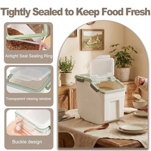 RUIAN 2Pcs Large Flour Storage Container Bin 50Lb Airtight Rice Storage Containers with Wheels Seal Locking Lid, BPA Free with Measuring Cup&Scoop for Flour, Rice, Grain 100LBS Total (Green) - color: Green2Pack 50Lb