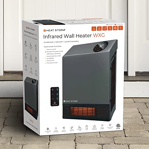 Heat Storm Wall Gray HS-1000-WX Deluxe Indoor Infrared Space Saving-1000 Watts-Remote Control-Home & Office Heater-Safe to Touch Grill, 13x4x17 - color: Gray