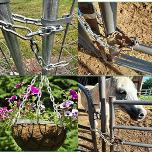 1 Pack Gate Chain Lock for Outdoor Fence with Carabiner, 1/6 x 44 Inch Stainless Steel Link Chains No Fear of Being Bent, Easy to Adjust Barn Chain for Livestock Gate （ Silver ） (1, 44 Inch)