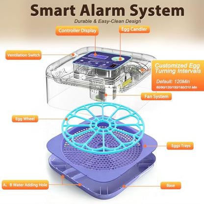 Incubators for Hatching Eggs with Digital Display, Chicken Incubator with Temp & Humidity Control, Auto Egg Turner, Auto Water Top-up, Egg Candler, Poultry Hatcher for Chicken Duck Goose Quail Eggs