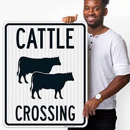Cattle Crossing with Graphic Sign, 24x30 Inches, 3M EGP Reflective .080 Aluminum, Fade Resistant, Made in USA - size: 24x30 Reflective