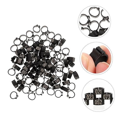 Mipcase 100 Pcs Pigeon Foot Ring Bands Numbered Plastic Leg Bands for Pigeons Ducks and Poultry Lightweight and Easy to Use Bright Colors for Easy Identification - color: Black