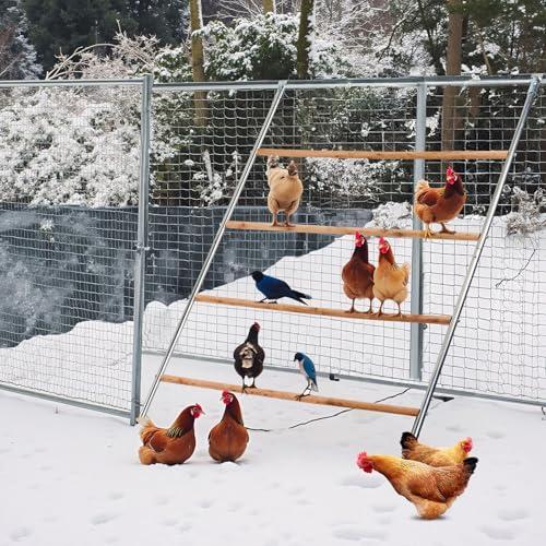 Large Chicken Perch for Coop 4-Tier Roosting Ladder, 57" L x 40" W Wooden & Metal Chicken Roosting Bars, Non-Slip Chicken Climbing Frame, Backyard Poultry Coop Accessories & Chicken Toys