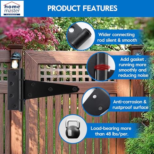HOME MASTER HARDWARE 8 Inch T-Strap Heavy Duty Shed Door Hinges, Black Tee Hinge for Wooden Fences,Yard Door, Barn Door Gates, Rustproof Wrought Iron with Screws, 2 Pack - size: 8 in-2 Pack