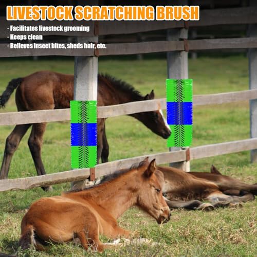Livestock Scratching Brush 4 Pack, Dense Cow Brush Wall Mount Anti-Itch Grooming Tool, Flexible Goat and Horse for Grooming with Screws and Nuts - color: teal
