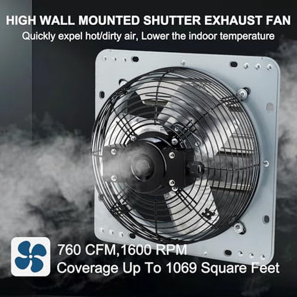 Cracubit Criditpid 7 Inch Shutter Exhaust Fan, Garage Exhaust, Wall Exhaust Fan with Adjustable Thermostat Switch for Gable, Shed, Garage, Basement, Greenhouse, Kitchen, Attic - color: Silver Shutter Exhaust Fan