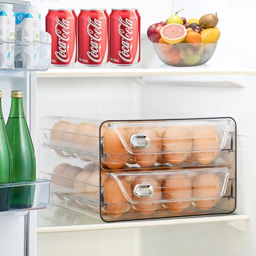 Egg Holder for Refrigerator,40 Eggs Clear Drawer Organizer,2 Layer Stackable Egg Holder Egg Trays,Egg Storage Container with Time Scale for Fridge Countertop Cabinet - size: 40 eggs