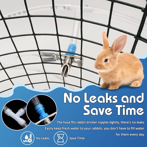 Automatic Rabbit Nipple Drinker Kit, 12 Sets No-Leak Water Nipples with 19FT Hose & Installation Tools, Steel & ABS Bite-Proof Watering System for Rabbits, Poultry, Chinchillas & Small Caged Animals