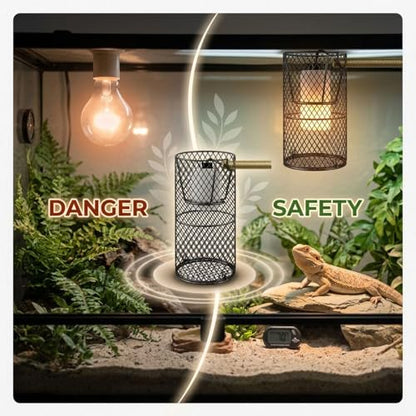 Black Iron Reptile Heat Lamp Guard, Elevated Mesh Cage for Anti Scald Safety, 8.1 x 3.9 in, 20.5 x 10 cm, Easy Installation, Heat Dissipation for Birds and Reptiles