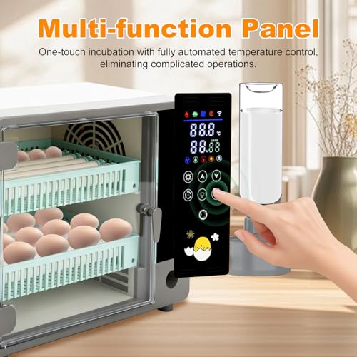 24 Egg Incubator, Automatic Egg Turner Hatching Machine with Candling Light Auto Water & Automatic Temperature & Humidity Control | Adjustable Egg Tray for Chicken Duck Quail Pigeon