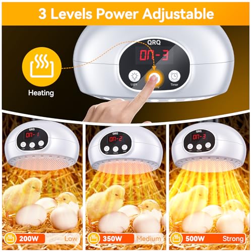 QRQ Chicken Coop Heater, 200W-350W-500W Reptile Heat Lamp Upgraded with UVA UVB Light 3-6-9-12H Timer, Chicken House Dog House Greenhouse Heater Outdoor,for Dog Cats Reptile Bird (White) - color: White