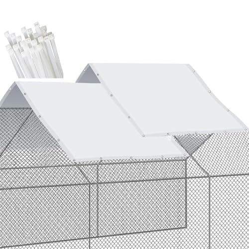 2 Pack Chicken Coop Cover Waterproof, 14.5 * 6.3 FT Chicken Run Cover Coop Tarp with 80 PCS Heavy Duty Zip Ties, Walk-in Chicken Run Pen, Duck Coop Tarp Replacement,White - size: 14.5 * 6.3 FT