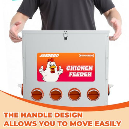 Metal Chicken Feeder No Waste 10 Ports Automatic Poultry Feeder Large Capacity 85 Pounds with Latch & Handle for Chickens Bantams Pheasants Poultry Coop Weatherproof - size: 10 Ports (85-120 LBS)