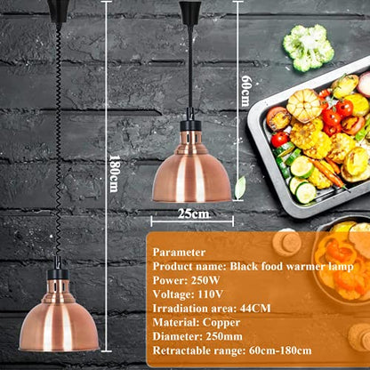 JIAWANSHUN Commercial Food Warmer Lamp with 250W Bulb Retractable Hanging Food Heat Heating Lamp for Restaurant Service Warming Pizza Warmer - color: Champagne