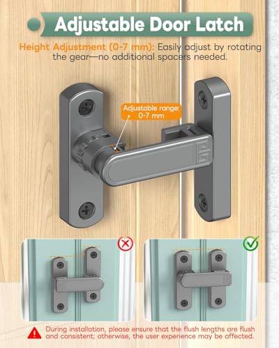Adjustable Barn Door Locks, 90/180 Degree Sliding Door Latch, Protect Home Security Gate Latch for Bedroom, Barn, Cabinet, Garden, Fence (Grey-2 Pcs) - color: Grey-2 Pcs