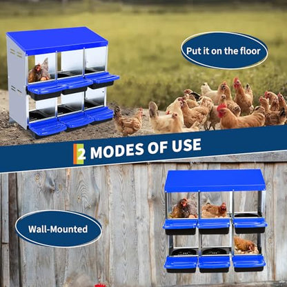 6-Hole Roll Away Chicken Nesting Box, Cleanable Pull Out Hen Roosting Boxes, Chicken Coop with Pull-Out Design – Durable Nesting Boxes for Easy Cleaning, Blue - color: Blue, size: 32.1"L x 16.9"W x 26.6"H