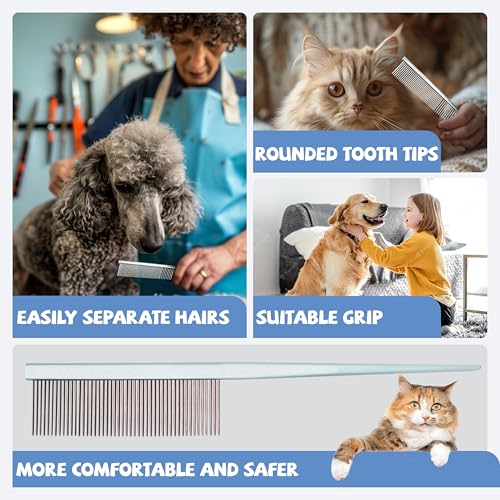 Grooming Pet Comb Rat Tail Dematting Cat and Dog Comb，Rounded Ends Design for Safe Tangle Removal, Hairstyling, Massage，Loose Hair Removal，Prevent Irritation，Fluffing Paws,Face,Tail,Remove Tear Stain - color: Light blue