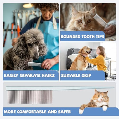 Grooming Pet Comb Rat Tail Dematting Cat and Dog Comb，Rounded Ends Design for Safe Tangle Removal, Hairstyling, Massage，Loose Hair Removal，Prevent Irritation，Fluffing Paws,Face,Tail,Remove Tear Stain - color: Light blue