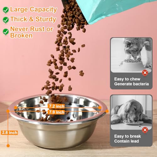 COMESOON 2 Pack 7.2" Stainless Steel Dog Bowls 50oz Thickened Durable Replacement Dog Food Bowls for Food and Water, Fit for COMESOON Bowl Stand DB-B01/DB-B03 - color: Stainless steel bowl