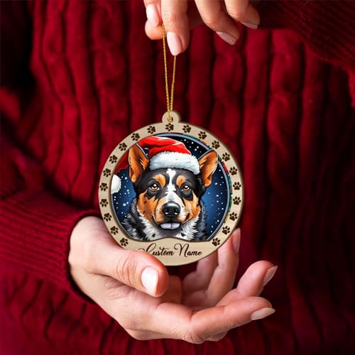 Personalized Australian Stumpy Tail Cattle Ornament, Australian Stumpy Tail Cattle Christmas Ornament, Custom Name Australian Stumpy Tail Cattle Dog Suncatcher for Christmas Tree - color: Australian Stumpy Tail Cattle