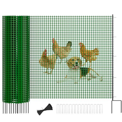 SUNYRISY Plastic Garden Mesh Fence Roll with Metal Stakes, Temporary Fencing Outdoor Dog Fence, 40in x 82ft Chicken Fencing Netting Animal Barrier for Backyard Poultry Pet, Green Grid - color: Green Grid