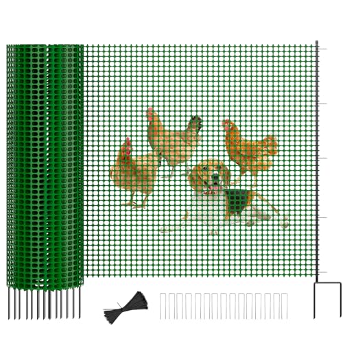 SUNYRISY Plastic Garden Mesh Fence Roll with Metal Stakes, Temporary Fencing Outdoor Dog Fence, 40in x 82ft Chicken Fencing Netting Animal Barrier for Backyard Poultry Pet, Green Grid - color: Green Grid