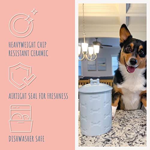 Park Life Designs Dog Treat Jar - Ceramic Dog Treat Container 1.4 Qt (Manor Blue) | Treat Jar with Lid, Keeps Treats Fresh | Stylish Storage Container | Easy-Clean, Dishwasher Safe - color: Blue