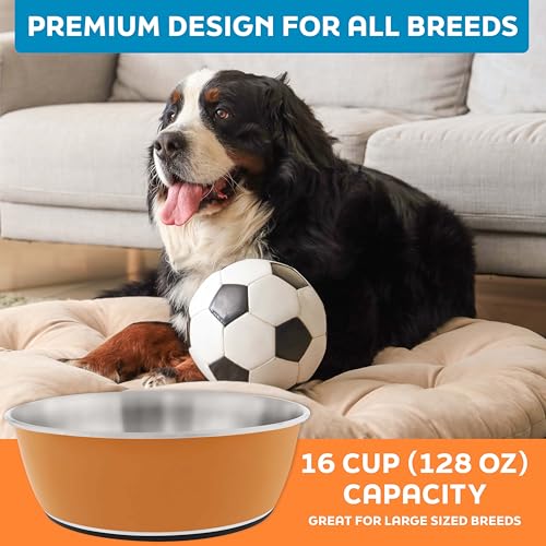 Master Pet Supply Stainless Steel Dog Bowls Set of 2 (128 Oz Each) with Non-Slip Rubber Base - Mango Tango - Basic Dog Food Bowl Water & Food Bowls for Small Medium Large Dogs & Cats, Metal Dish - color: Mango Tango, size: 16 Cups (128 oz) 2 Pack