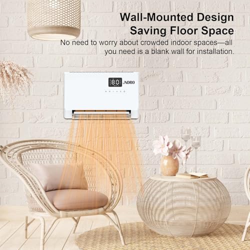 Wall-Mounted Space Heater with ECO Thermostat and Remote Control, LED Display, 60°/90°/120° Oscillation Modes, 24-Hour Timer, Indoor Electric Space Heater - size: 16.5" W