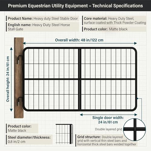 Secure Low Profile Horse Stall Gate, Livestock Gate with Hook Pin Mounting Hardware Kit, Stall Guards for Horses for Barn, Training and Quarantine