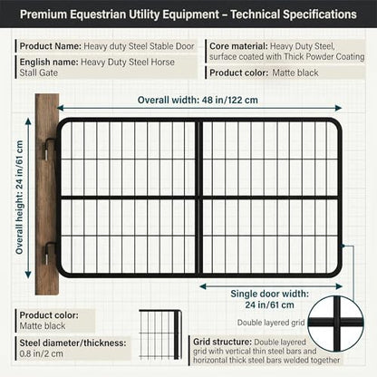 Secure Low Profile Horse Stall Gate, Livestock Gate with Hook Pin Mounting Hardware Kit, Stall Guards for Horses for Barn, Training and Quarantine