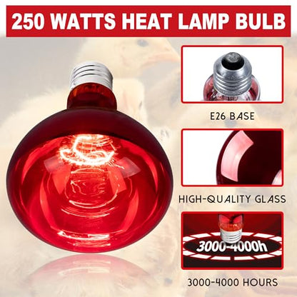 4 Pack 250W Heat Lamp Bulbs for Chicks, R40 Red Heat Lamp for Chickens, Infrared Heating Bulbs for Brooder Heater, I Incandescent Heat Bulb for Pet, Bathroom, Food