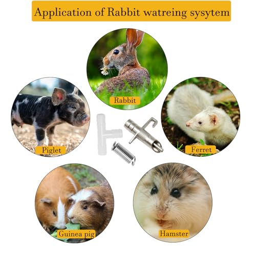 Automatic Rabbit Watering System 20 Set Rabbit Nipple Drinkers Water Feeders 5/16” Hose Barb Fittings to G1/2" and Water Bucket Connector for Small Animals Guinea Pig Ferret Rats Rodent Bunny