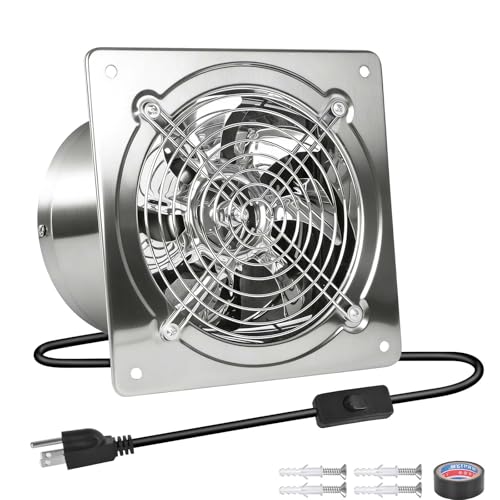 6-inch wall-mounted kitchen metal exhaust fan with switch, 382-576CFM, portable installation, with return air valve, suitable for attic, garage, bathroom, office, basement ventilation, silver - color: Silver Exhaust Fans, size: 6 Inch with Switch