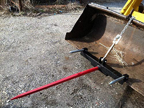 Front Loader Bucket Hay Bale Spear Attachment w/ 49" Bale Spear & Stabilizer Spikes, Rated 3000 LB - size: 1 x 49"