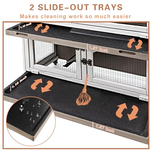 Gowoodhut 36" L Rabbit Hutch Indoor Wooden 2 Story Bunny Hutch Rabbit Cage Outdoor Bunny Cage on 4 Metal Wheels and 2 Deeper Pull Out Trays, Ramp, Guinea Pig Pet House for Small Animals, Grey - size: 36.0"L x 17.7"W x 36.2"H