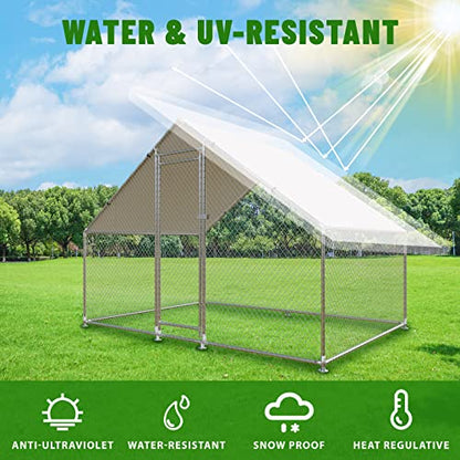 NUGRIART Large Metal Chicken Coop Walk-in Poultry Cage with Water-Resident and Anti-UV Cover Duck Rabbit Cat House Outdoor Chicken Run Pen with Spire Shaped Cage - size: 6.5’L×9.8’W×6.5’H
