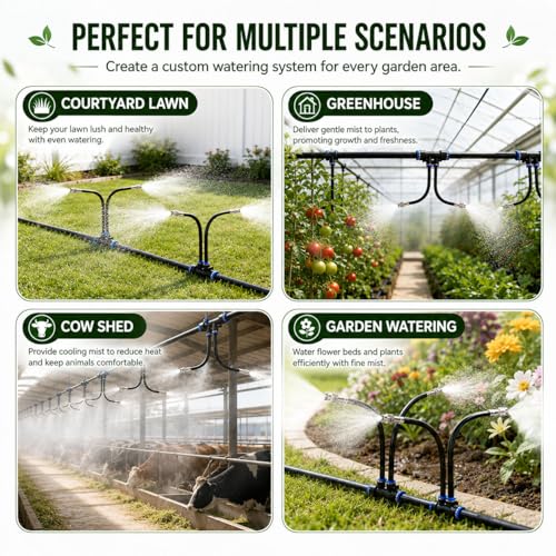 50Ft 1/2" Tubing High-Flow Drip Irrigation System, 360° Adjustable Garden Watering System with 30 Nozzles, Dual-Side Watering Kit for Raised Beds, Greenhouses & Efficient Plant Irrigation - size: 50Ft